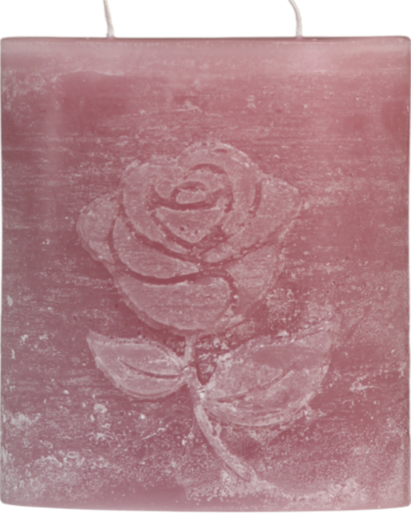 Zweidochtkerze mit Rose-Motiv in altrosa.